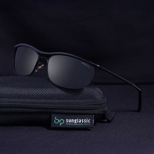 Champion Full Black Polarized Rectangle Sunglasses for Men | UV400