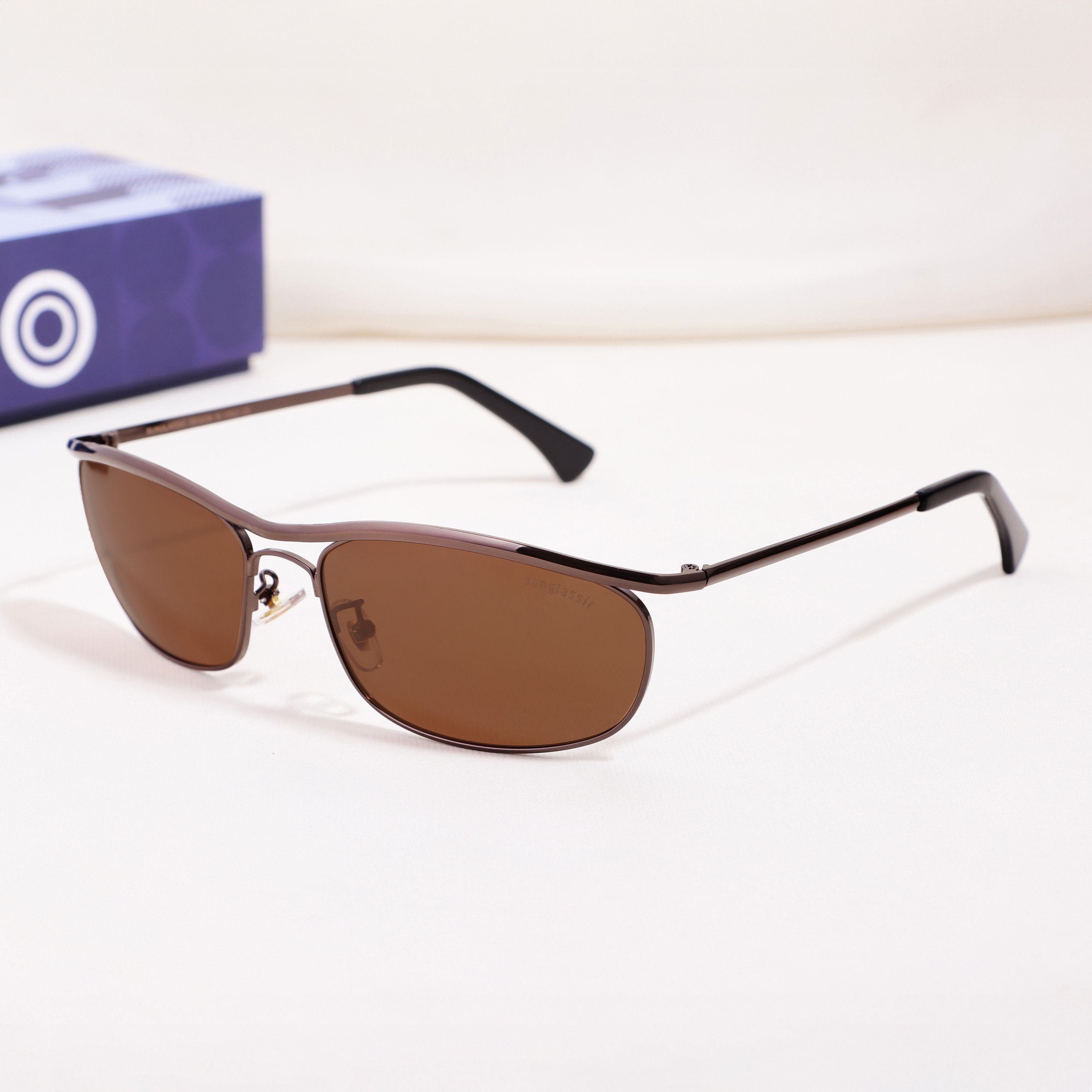 Champion Gun Brown Polarized Rectangle Sunglasses for Men | UV400