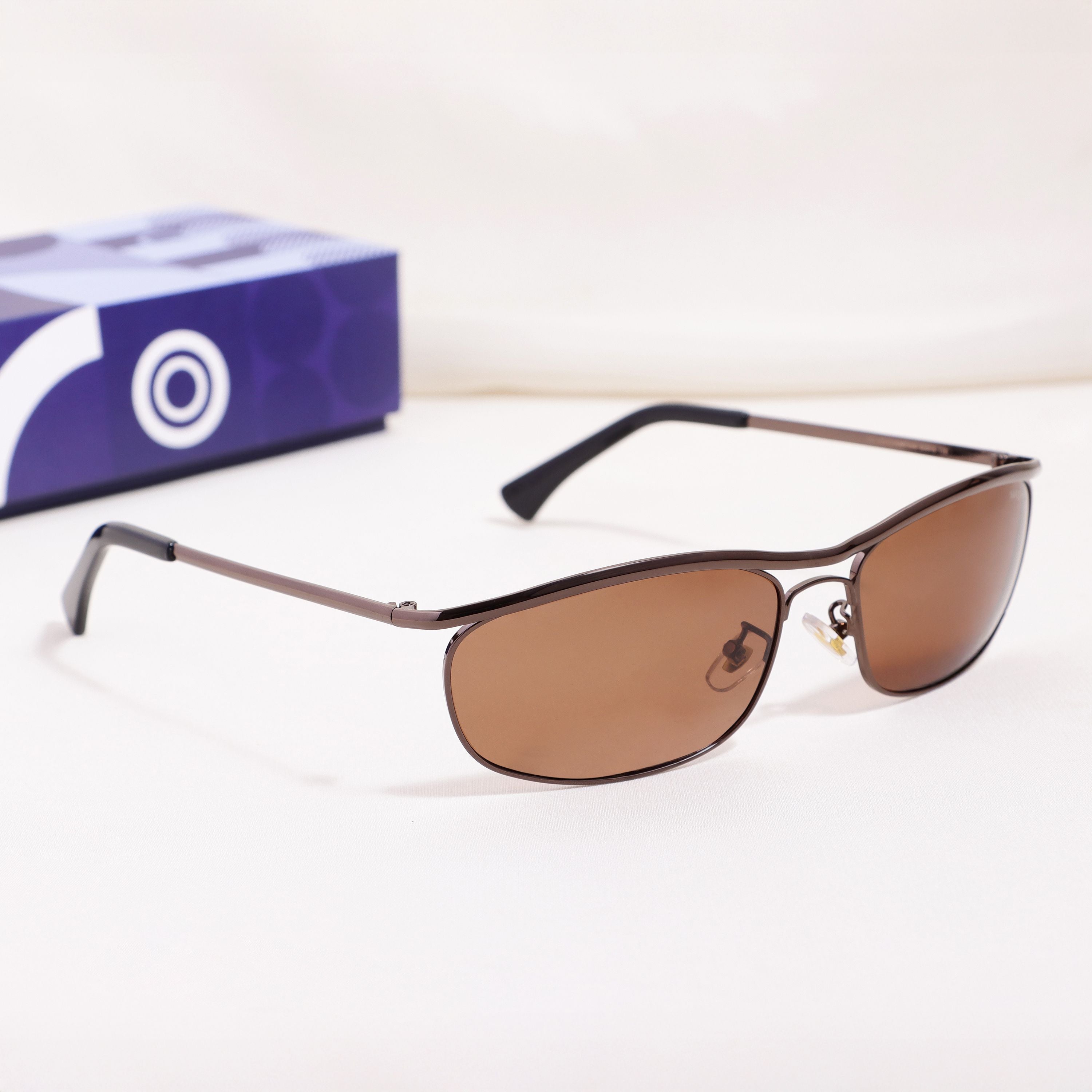 Champion Gun Brown Polarized Rectangle Sunglasses for Men | UV400