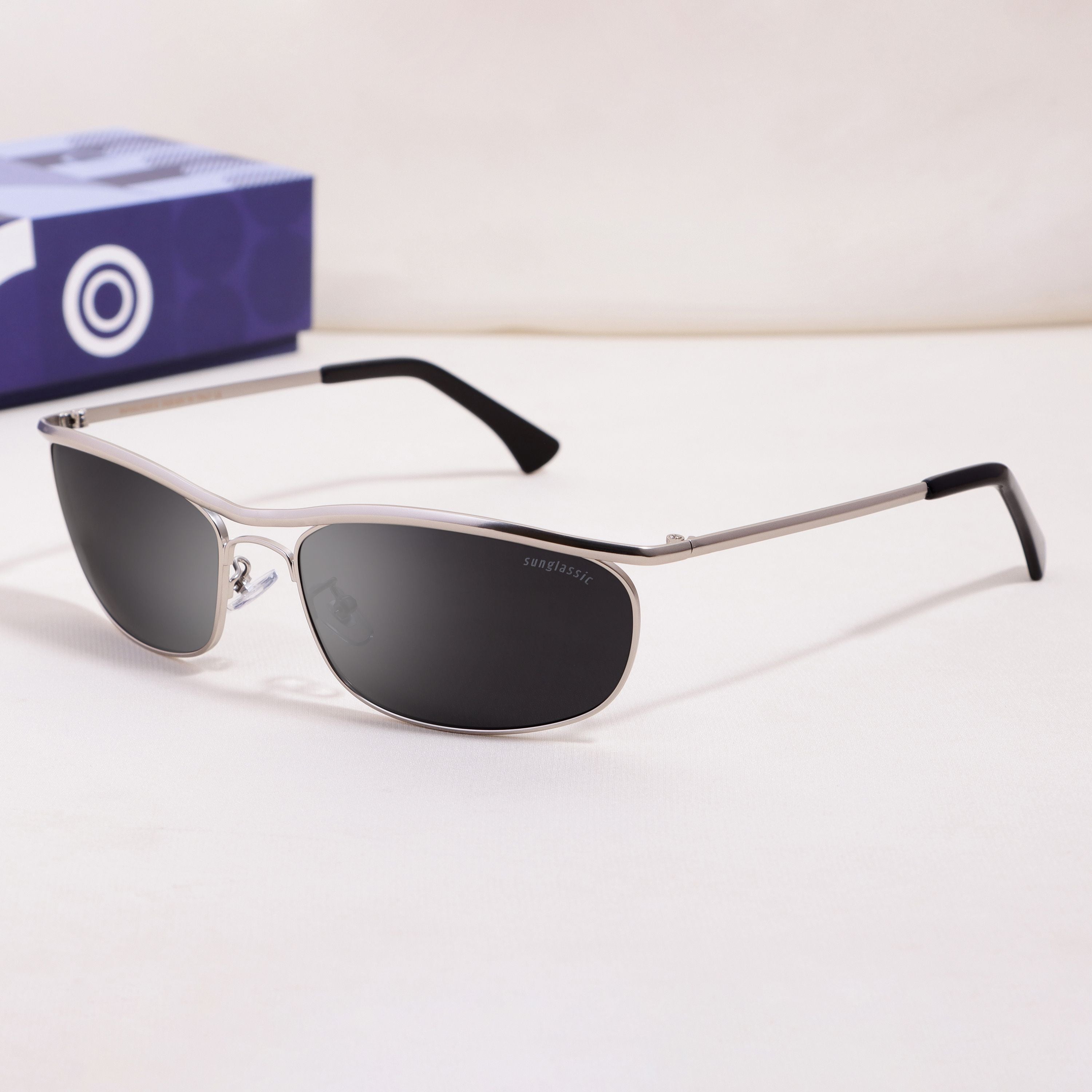 Champion Silver Black Polarized Rectangle Sunglasses for Men | UV400