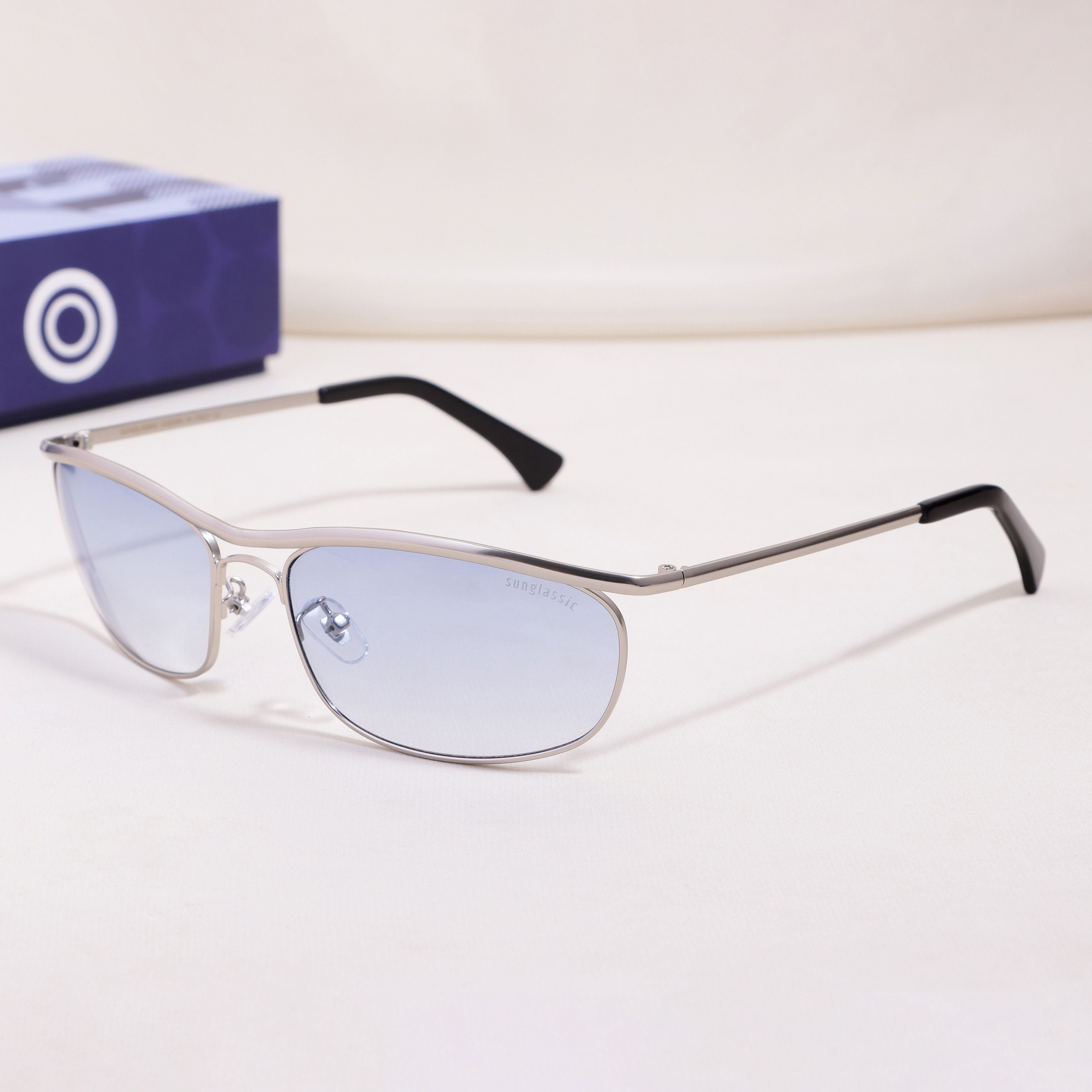 Champion Silver Blue Gradient Rectangle Sunglasses for Men | UV400