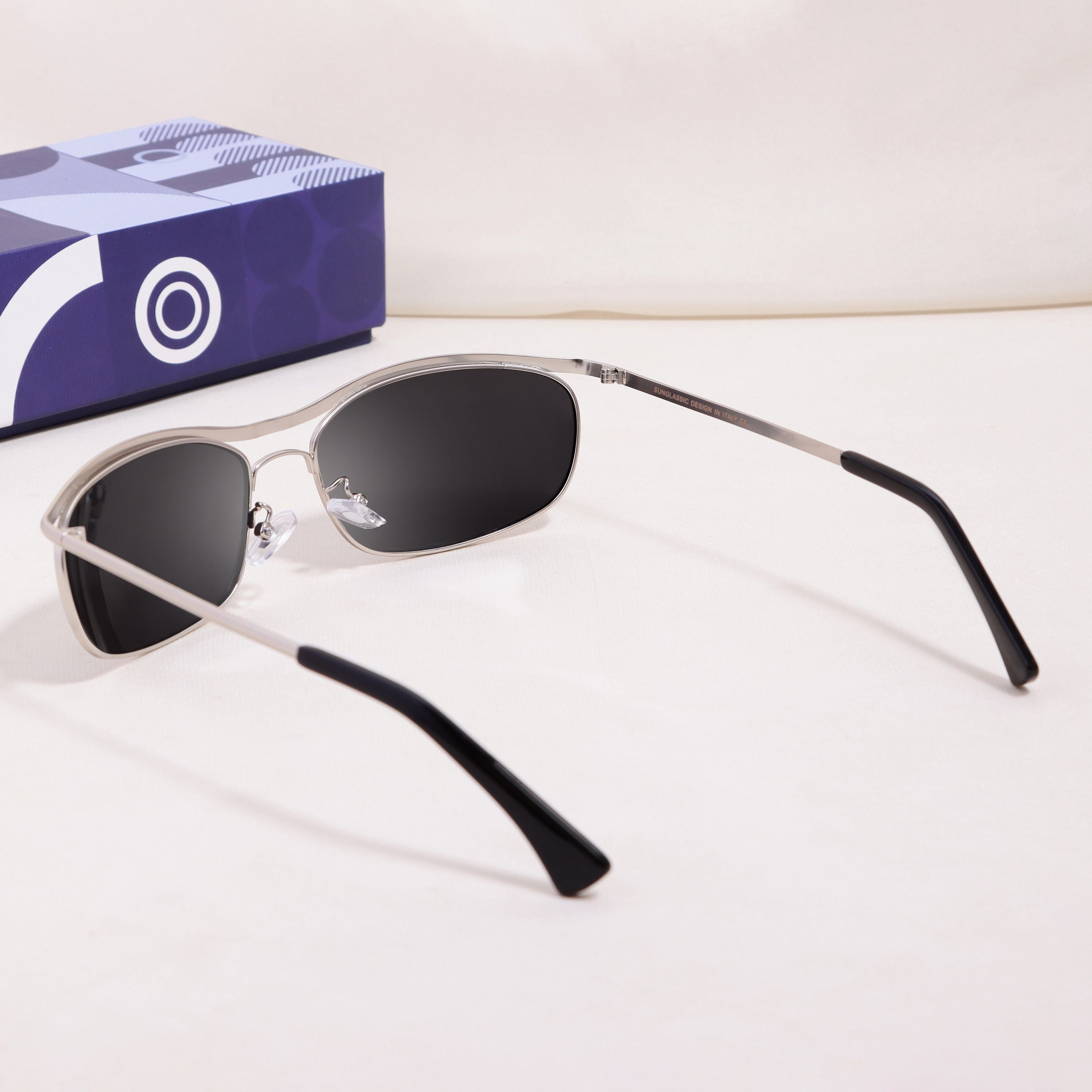 Champion Silver Black Polarized Rectangle Sunglasses for Men | UV400