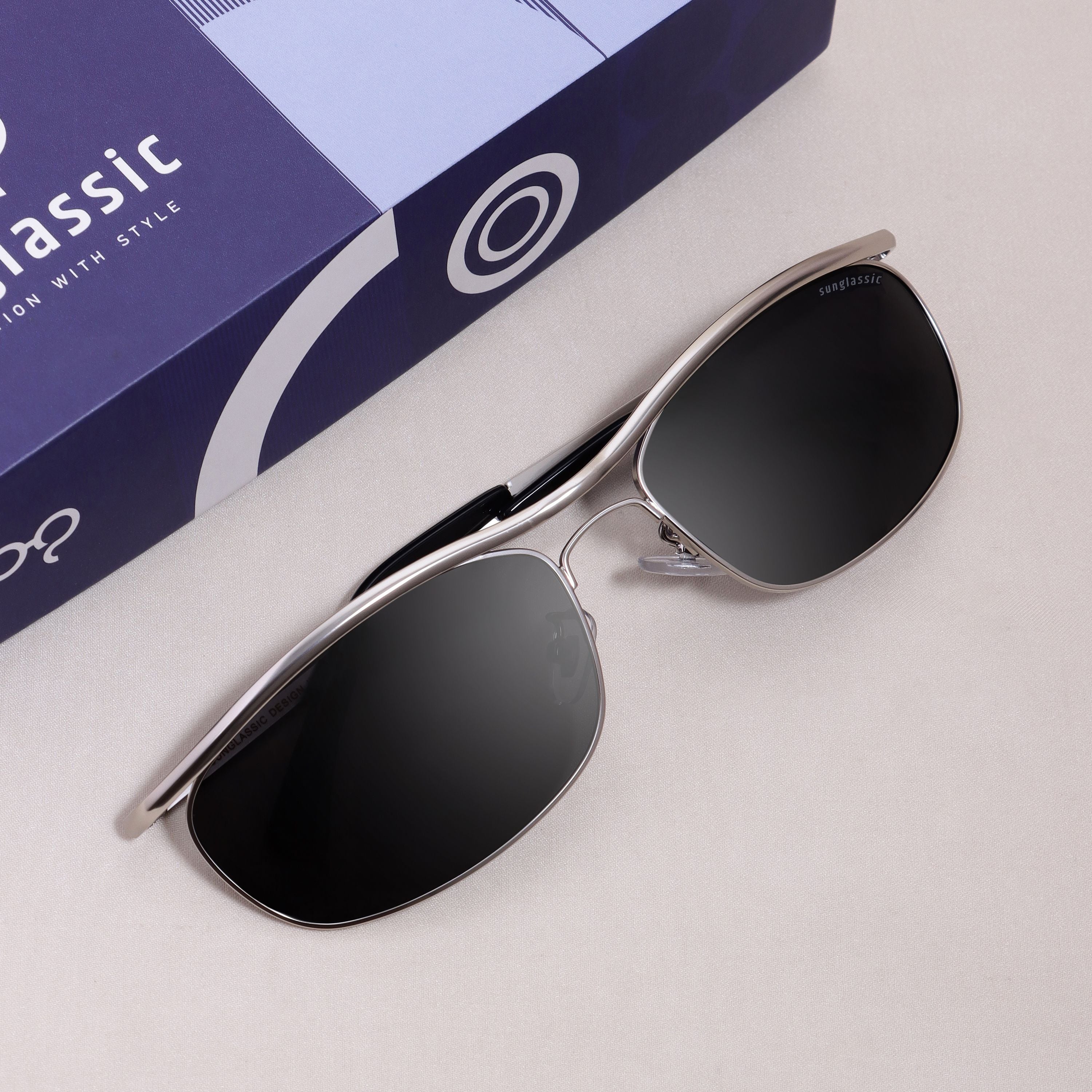 Champion Silver Black Polarized Rectangle Sunglasses for Men | UV400