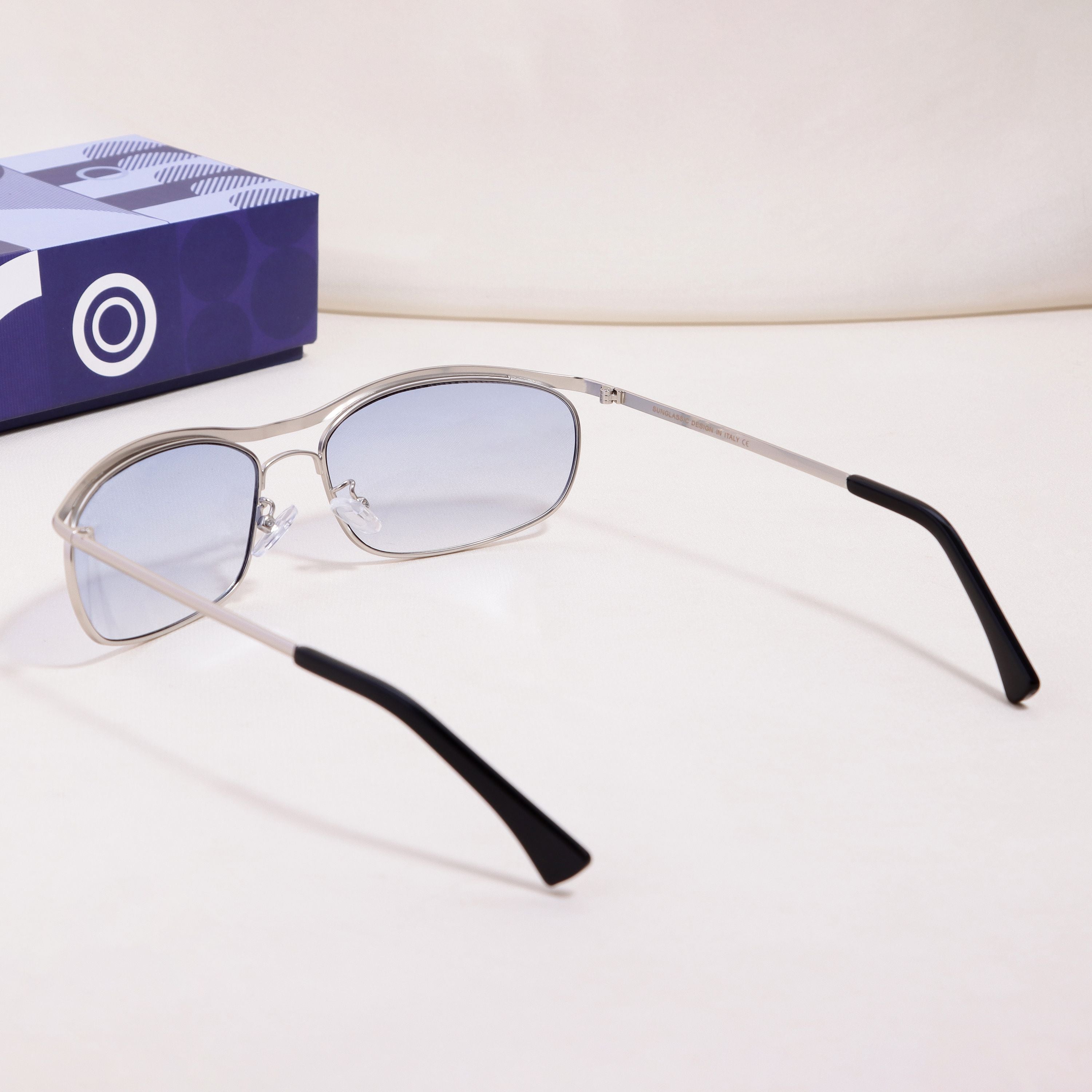 Champion Silver Blue Gradient Rectangle Sunglasses for Men | UV400