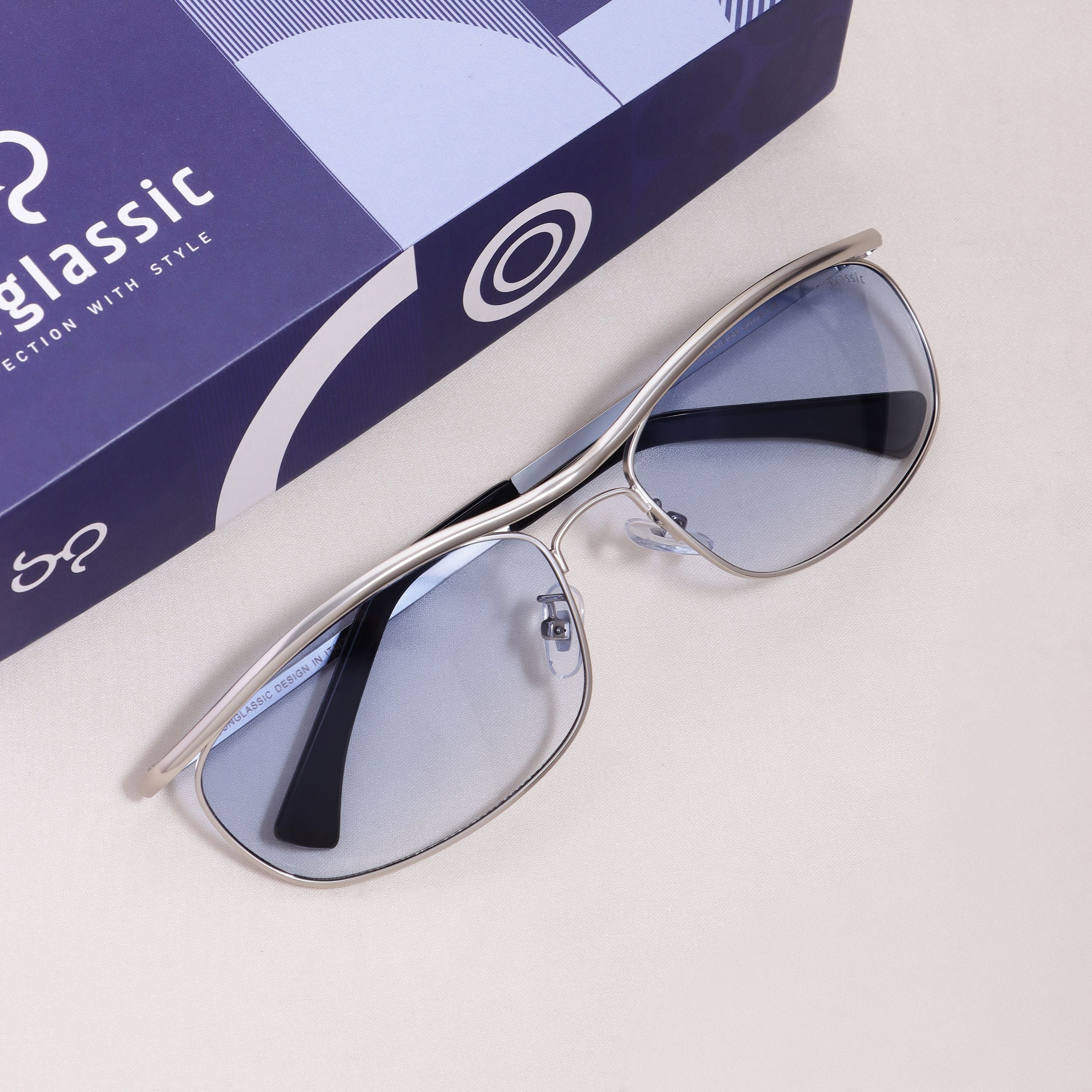 Champion Silver Blue Gradient Rectangle Sunglasses for Men | UV400