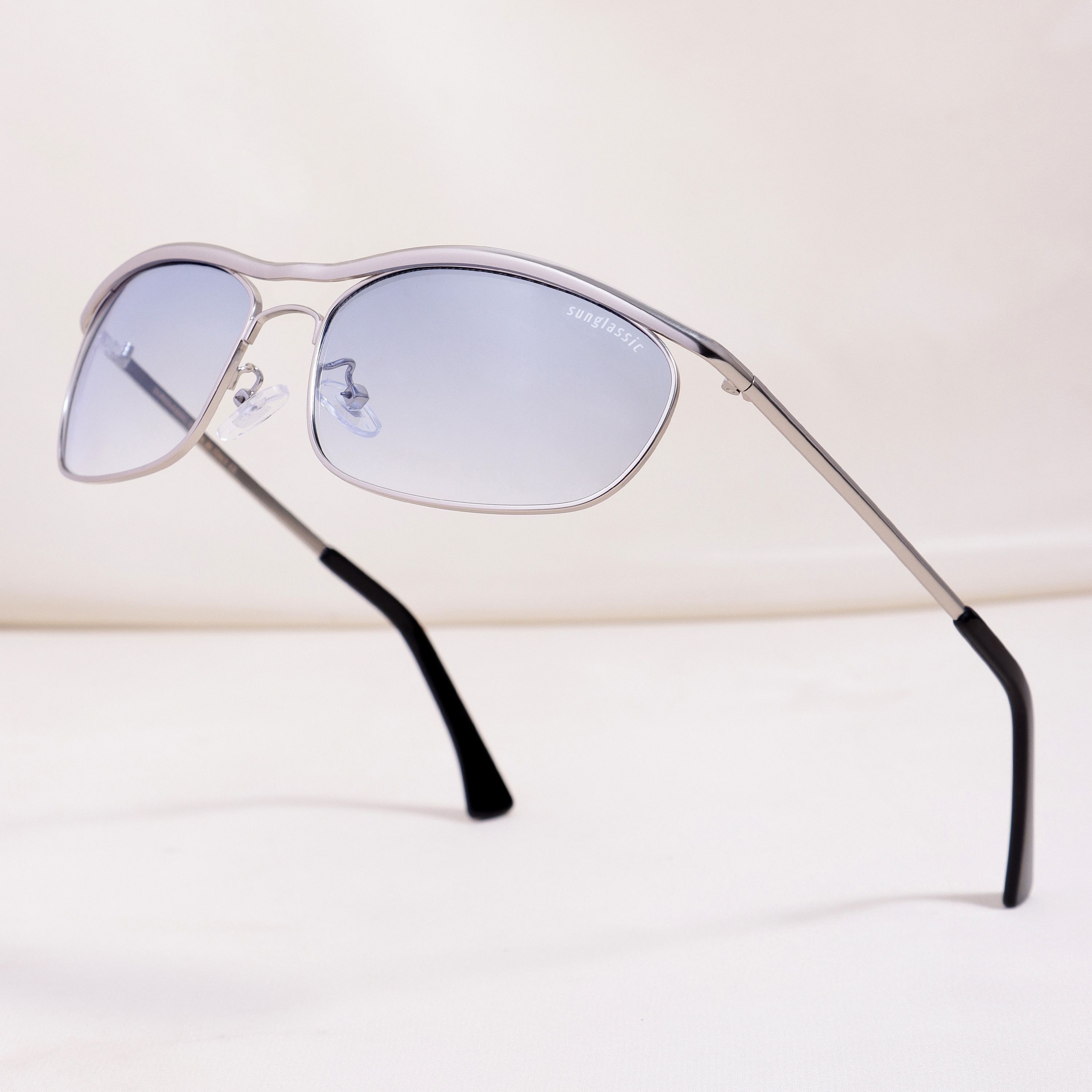 Champion Silver Blue Gradient Rectangle Sunglasses for Men | UV400