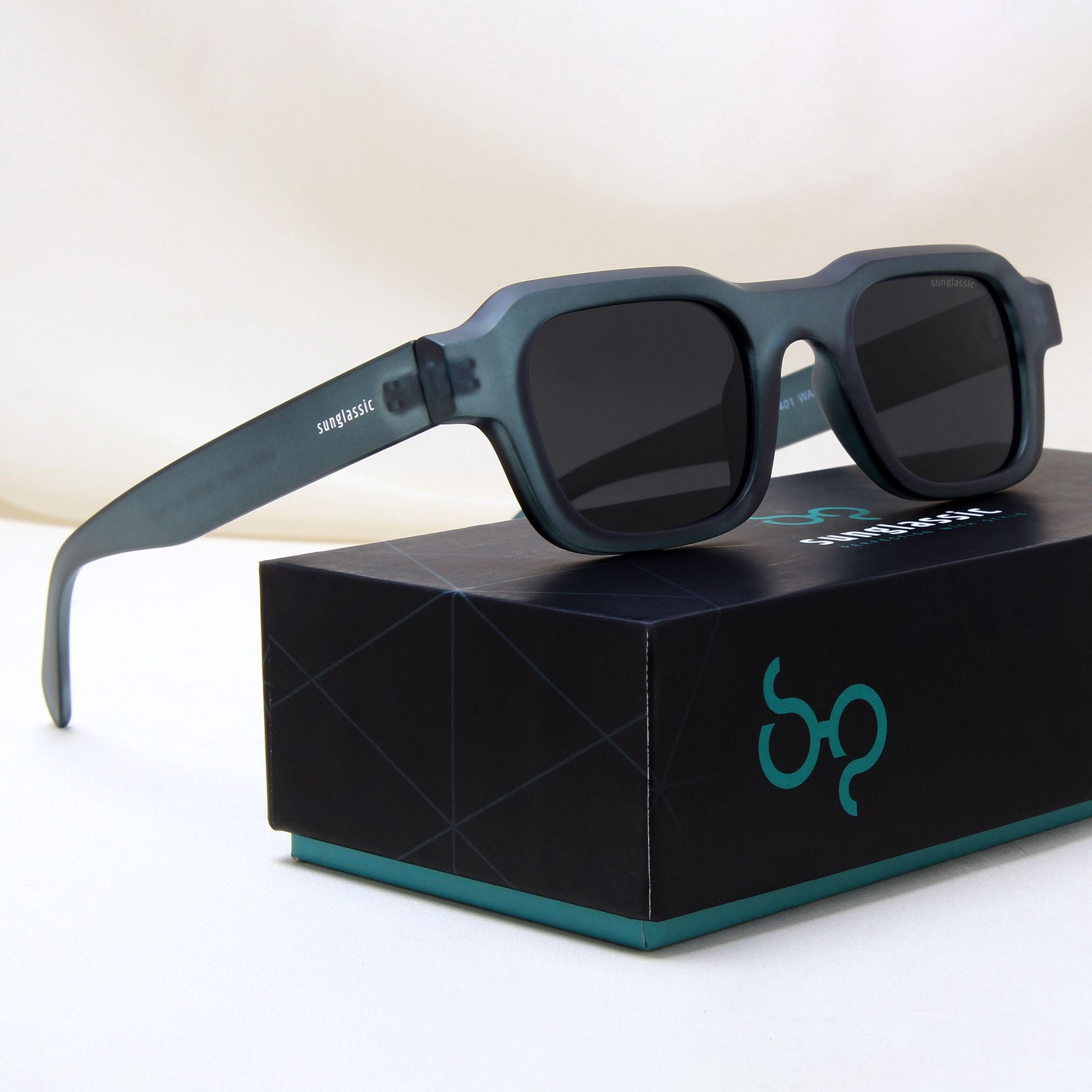 Walter Teal Black Square Sunglasses