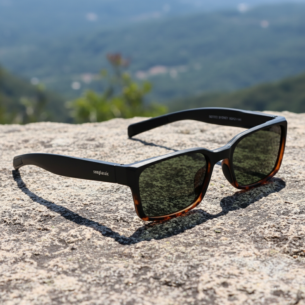 Sydney – Black Tortoise Green Rectangle Sunglasses | UV400 Polarized