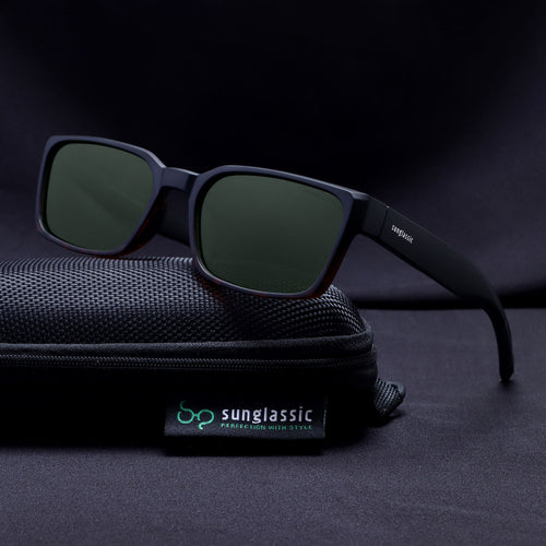 Sydney – Black Tortoise Green Rectangle Sunglasses | UV400 Polarized