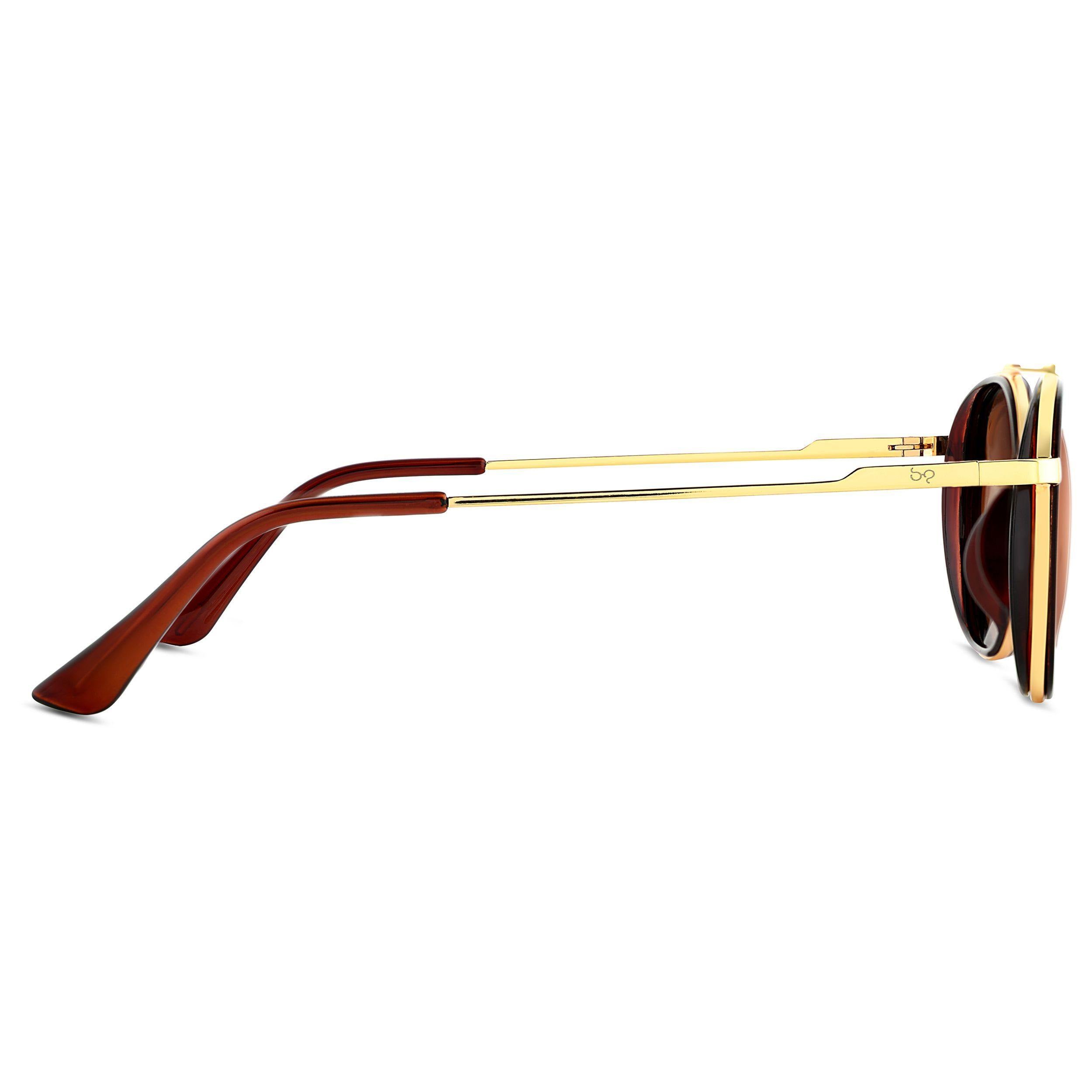 Golden Brown Polarized SG4612 Metal Frame Round Sunglasses