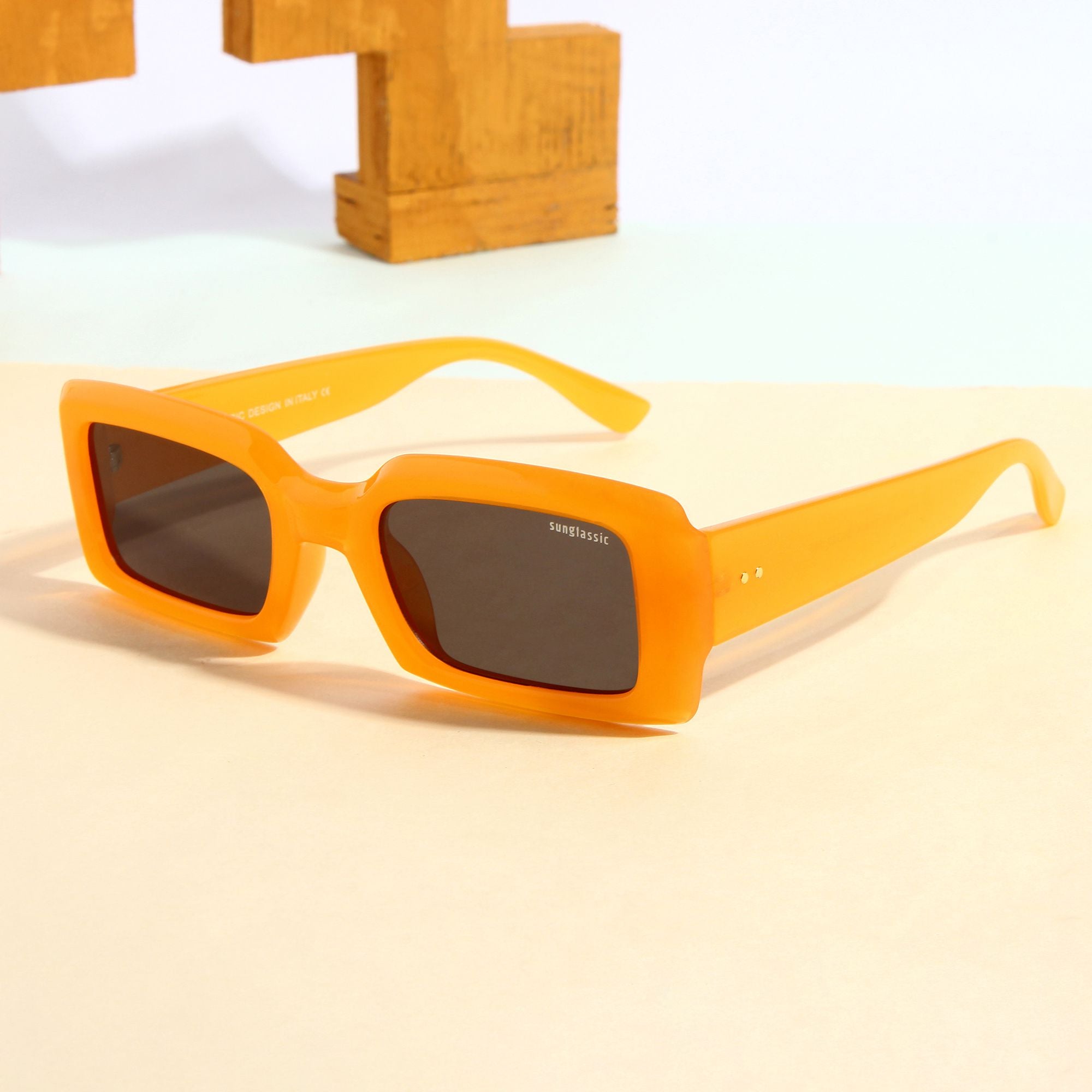 Victoria. Orange Black Polarized Rectangle Sunglasses