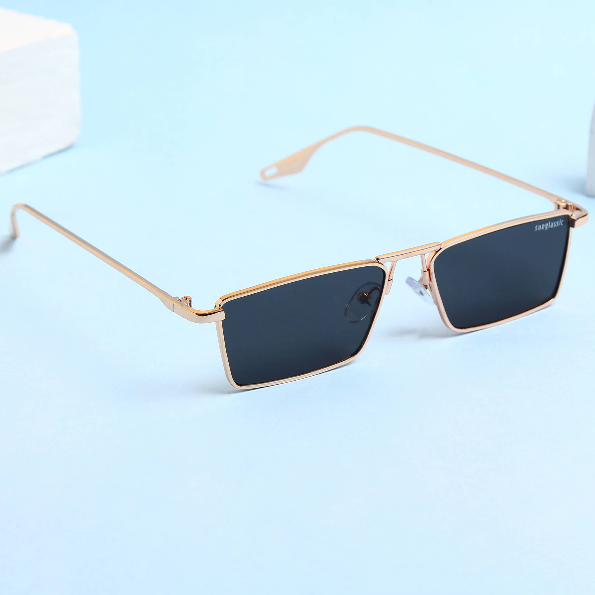 Rebel Gold Black Rectangle Sunglasses