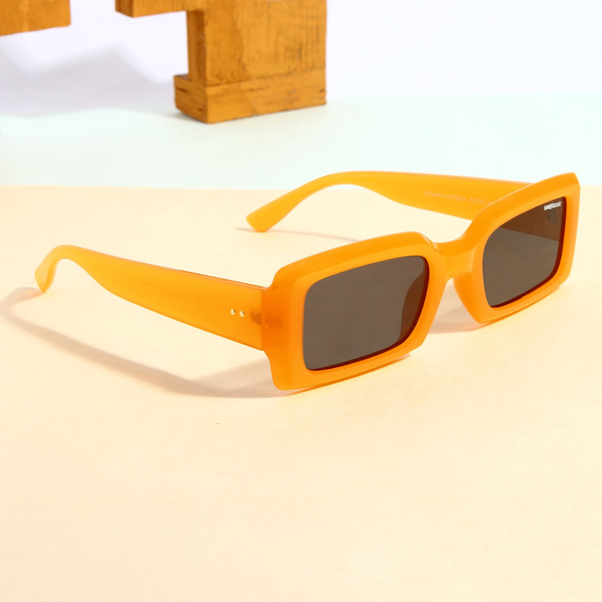 Victoria. Orange Black Polarized Rectangle Sunglasses