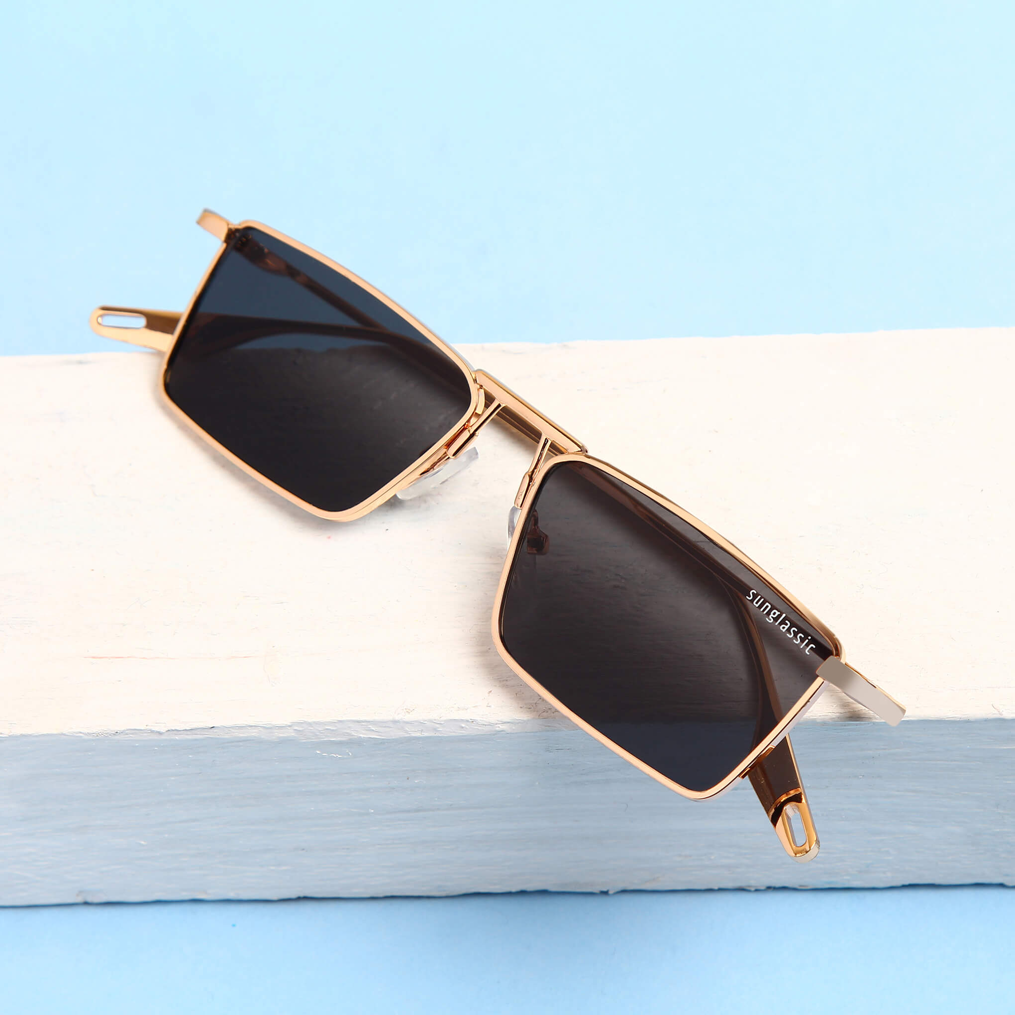 Rebel Gold Black Rectangle Sunglasses