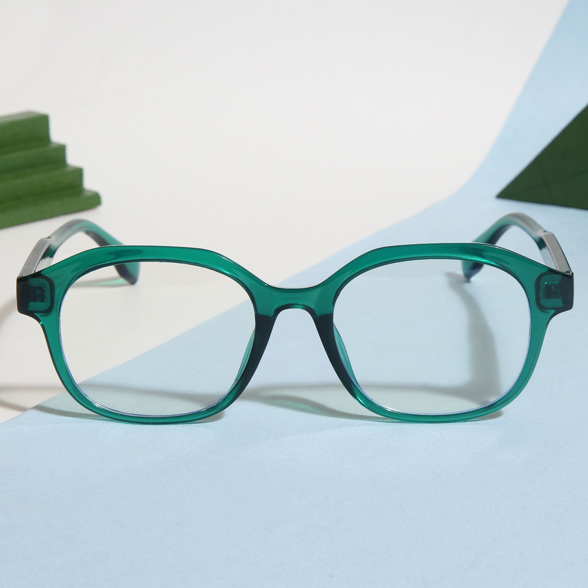 Crypto. Green Clear Square Sunglasses