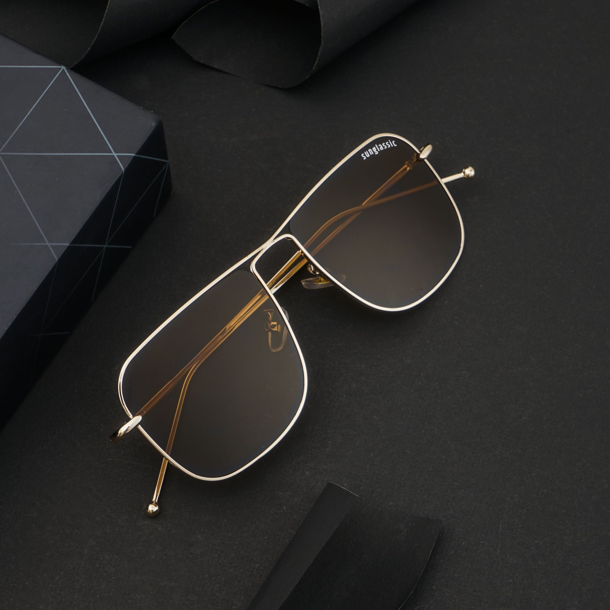 The Godfather Gold Brown Square Sunglasses