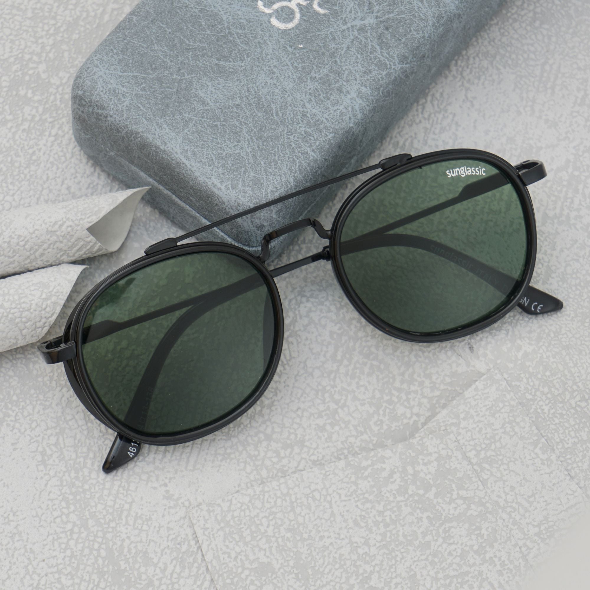 Green And Black Polarized SG4612 Metal Frame Round Sunglasses