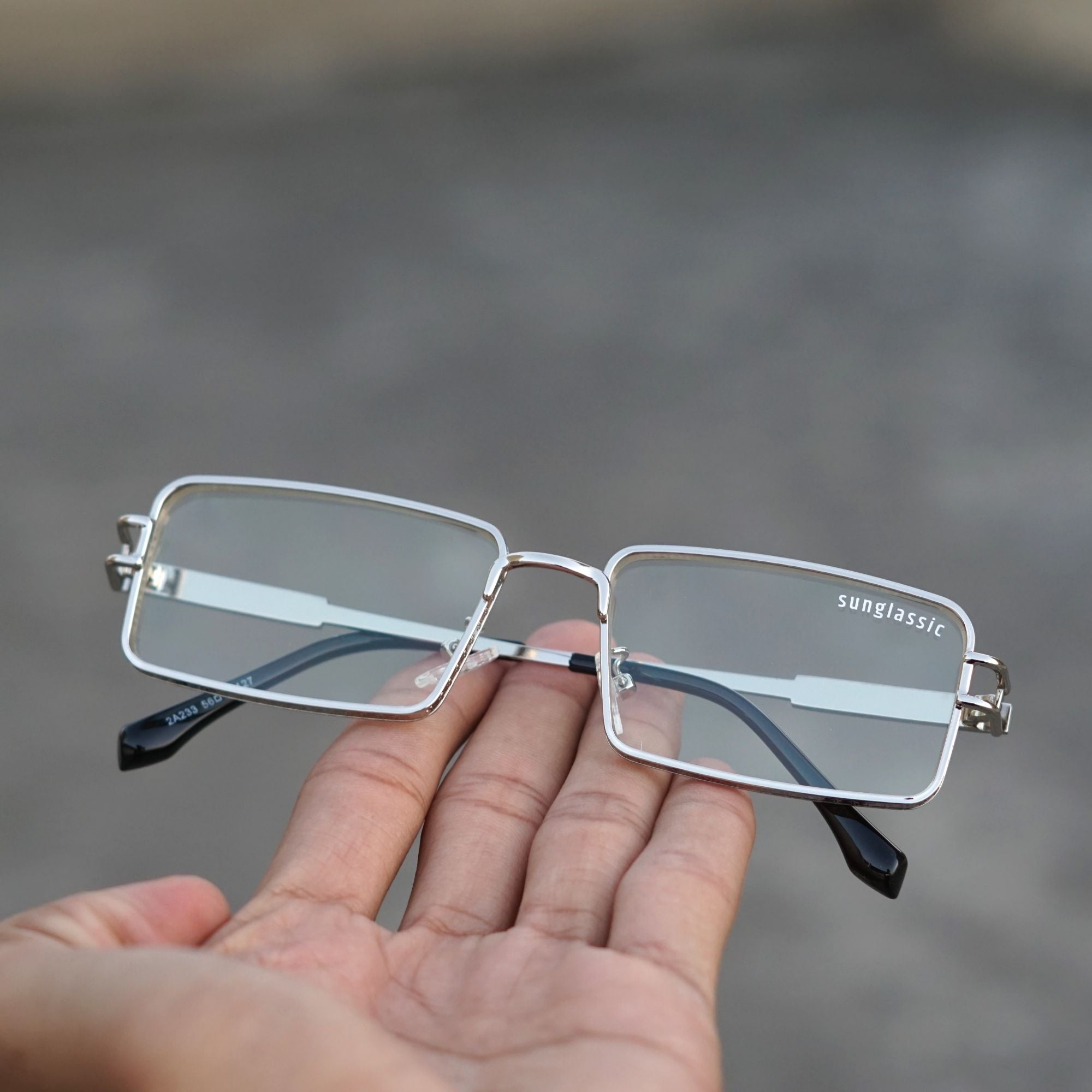 Walker Silver Clear Rectangle Sunglasses