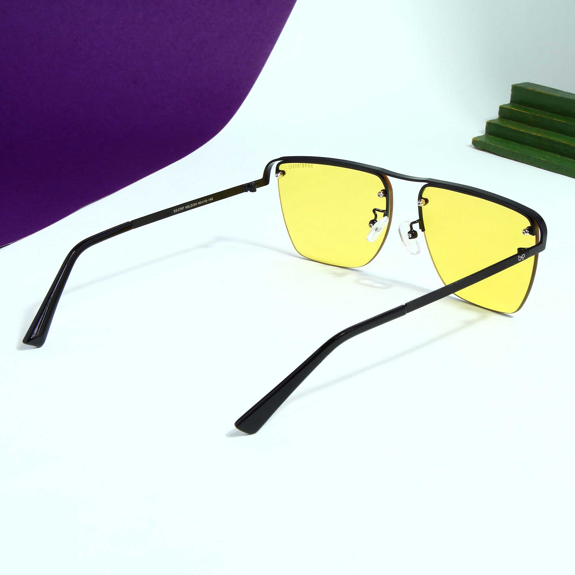 Heldish. Black Yellow Square Sunglasses