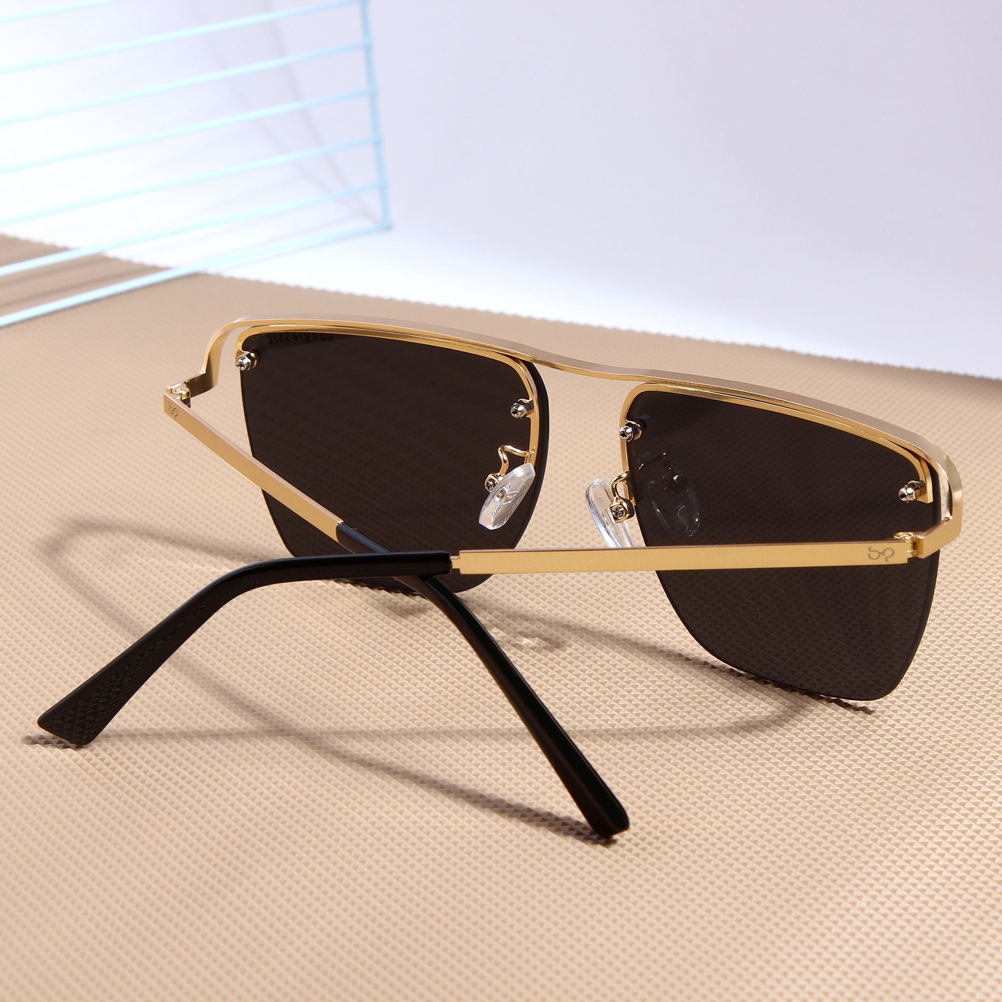 Heldish. Gold Black Square Sunglasses