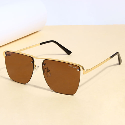 Heldish. Gold Brown Square Sunglasses