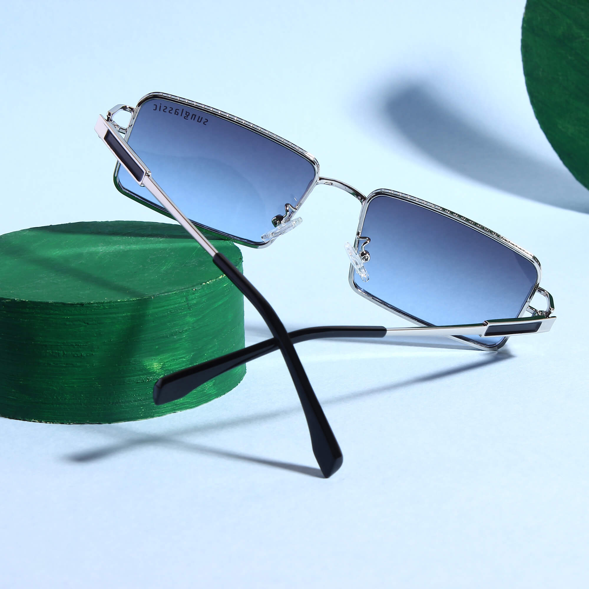 Walker Silver Blue Rectangle Sunglasses