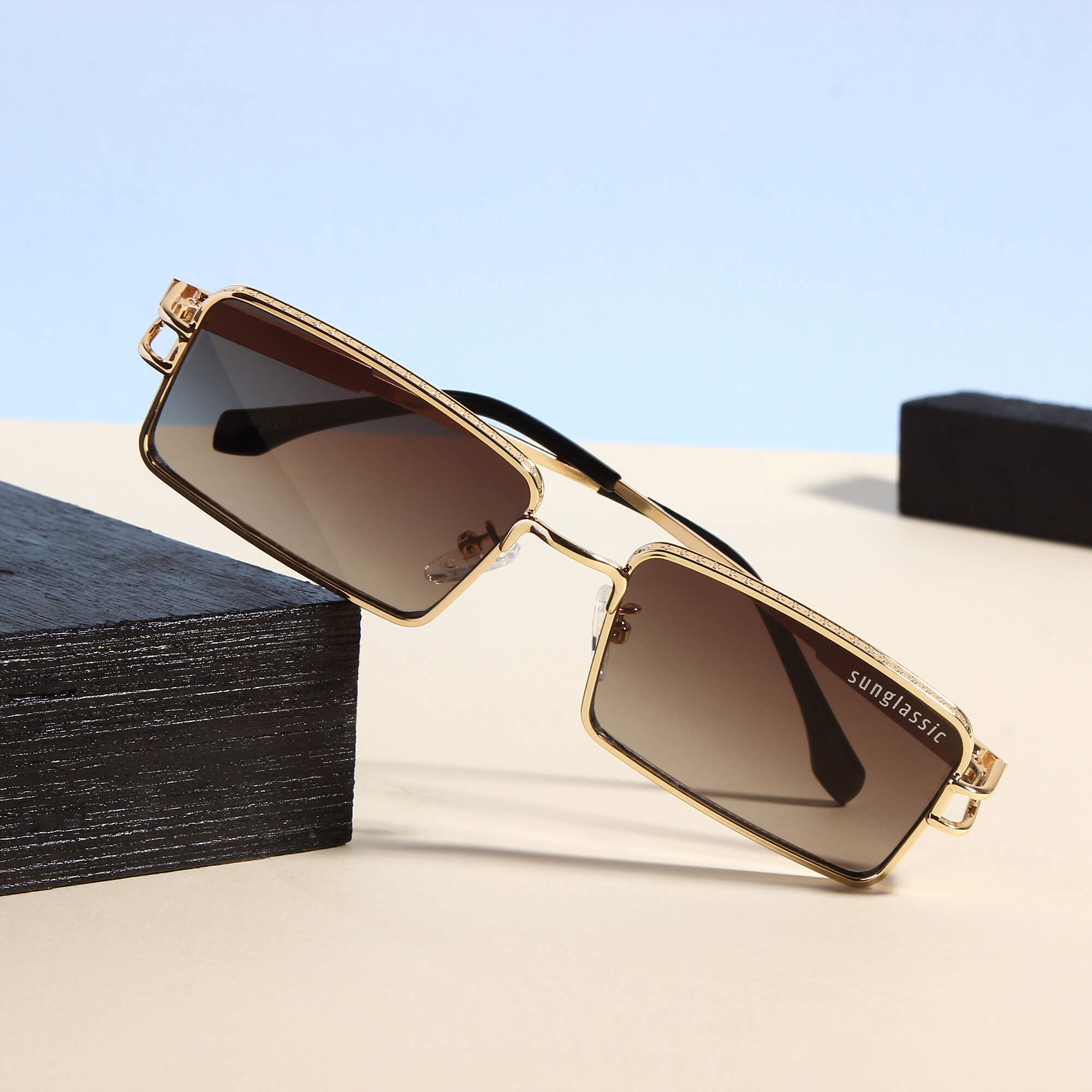 Gold rectangle sunglasses hotsell