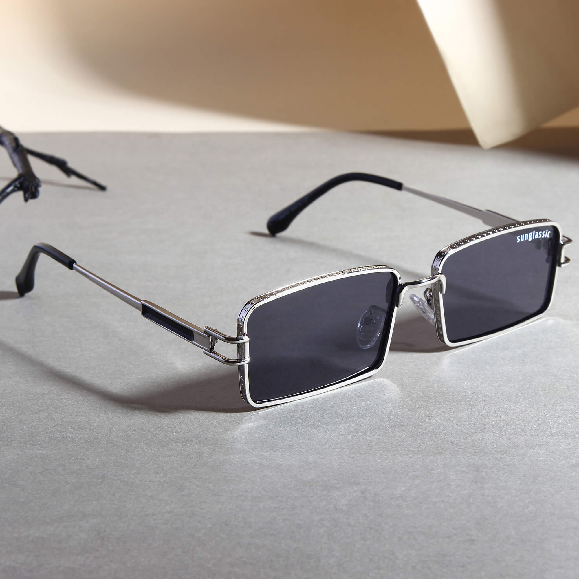 Walker Silver Black Rectangle Sunglasses