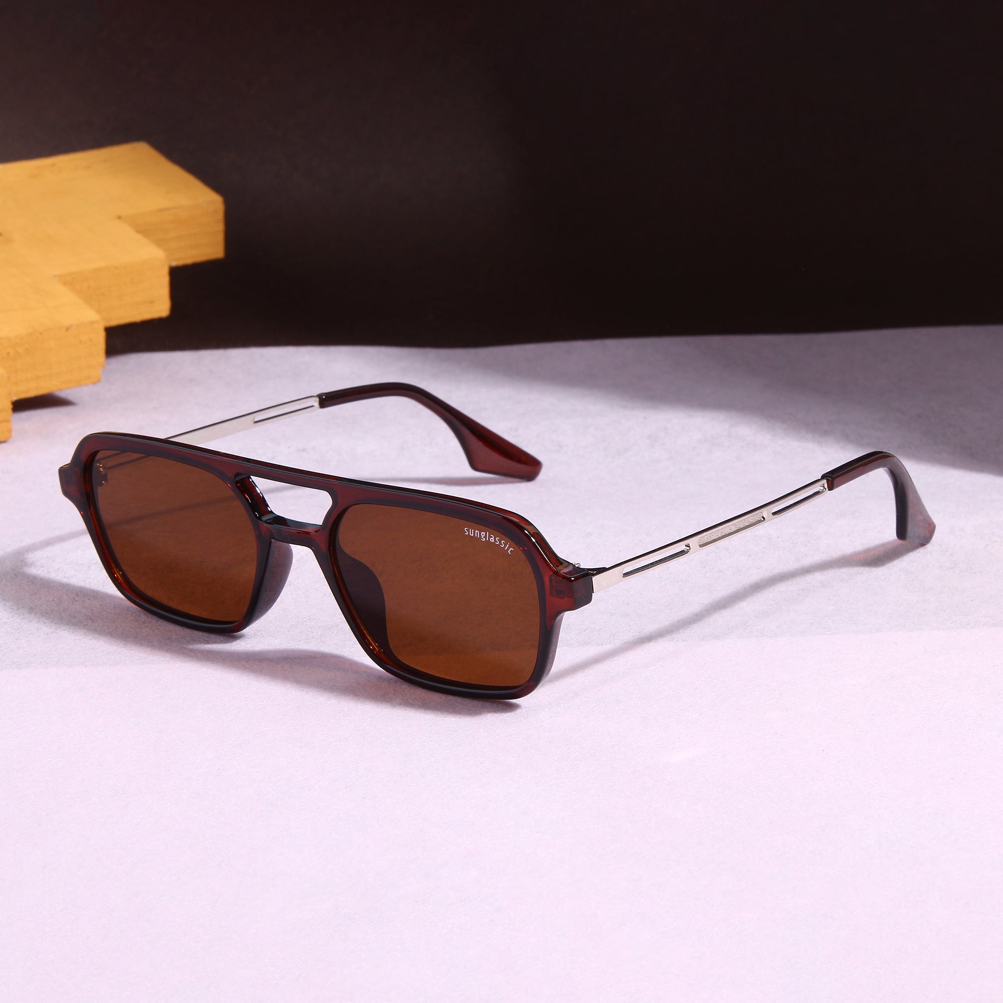 COLTON. Silver Brown Rectangle Sunglasses