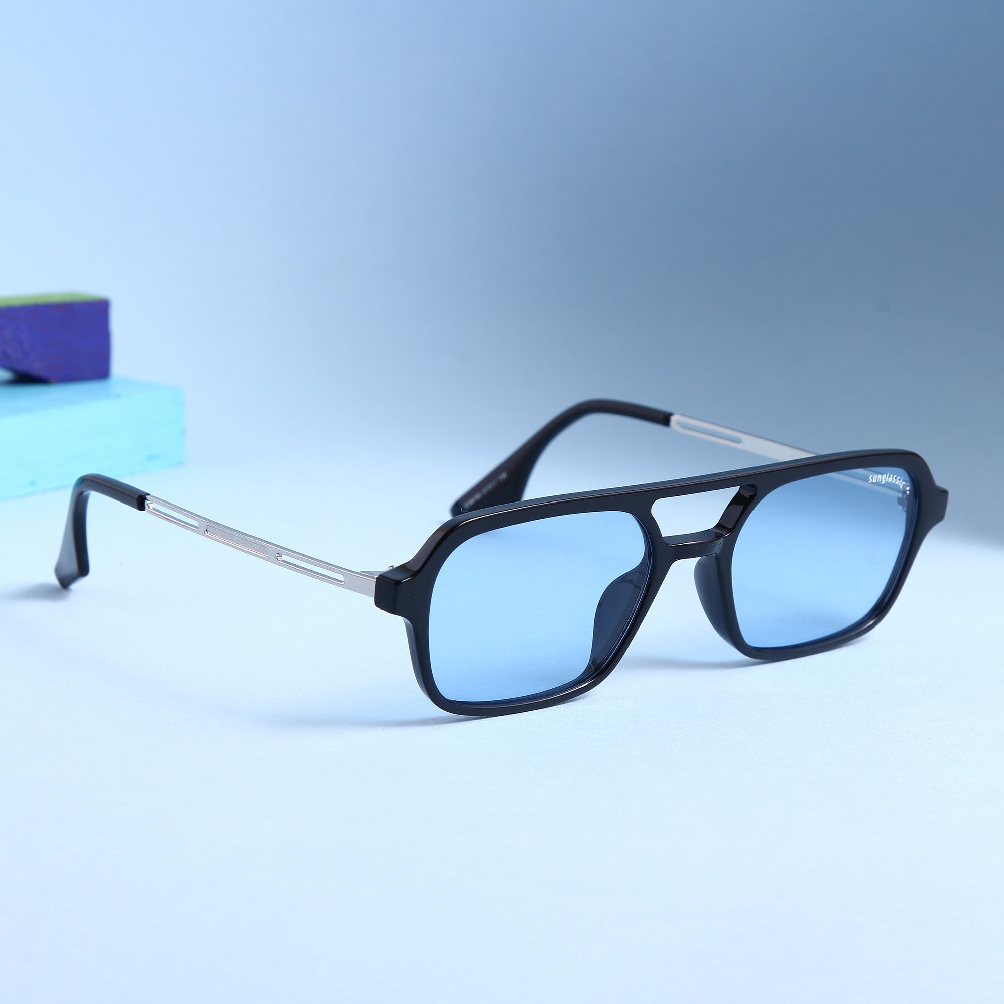 COLTON. Black Blue Rectangle Sunglasses