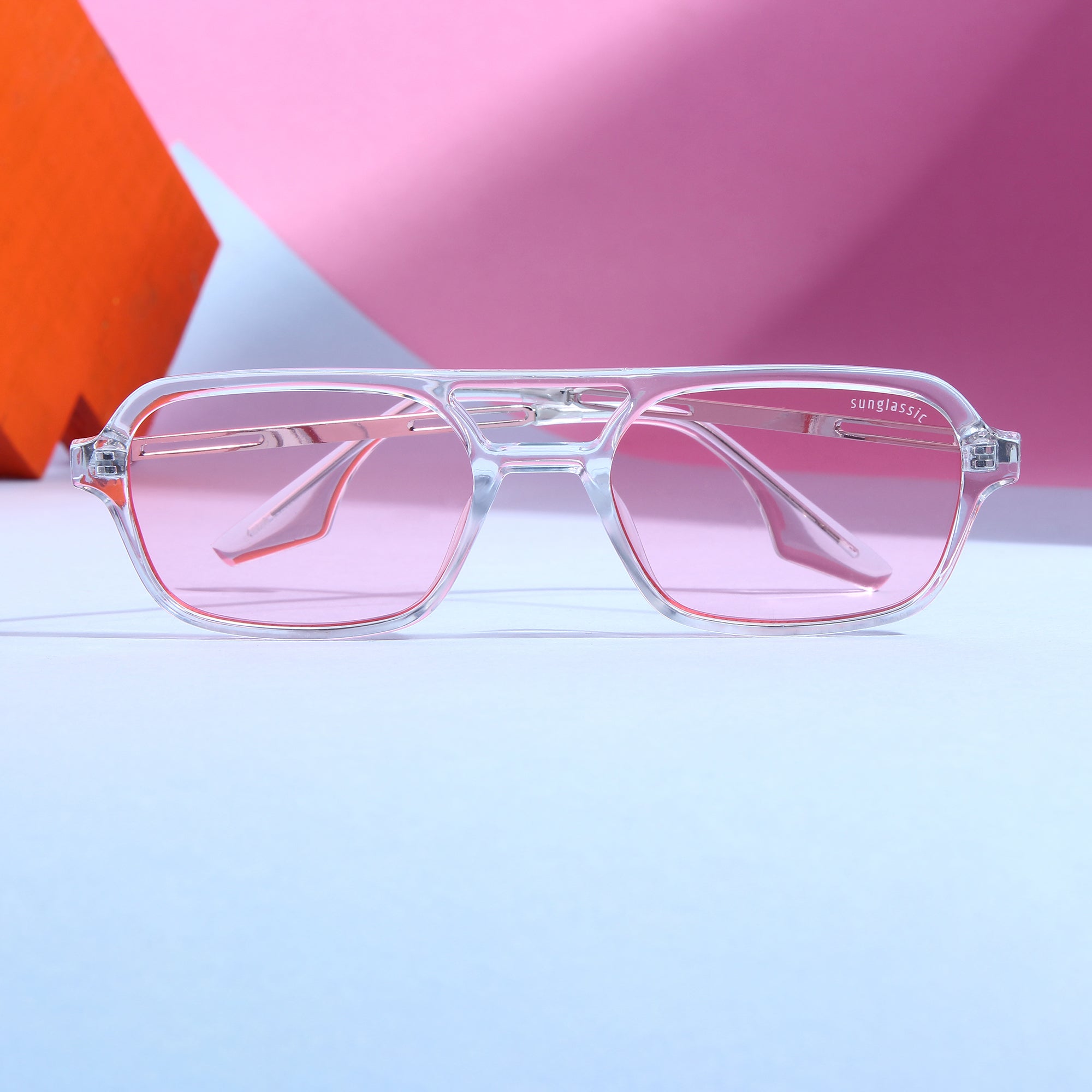 COLTON. Clear Pink Rectangle Sunglasses