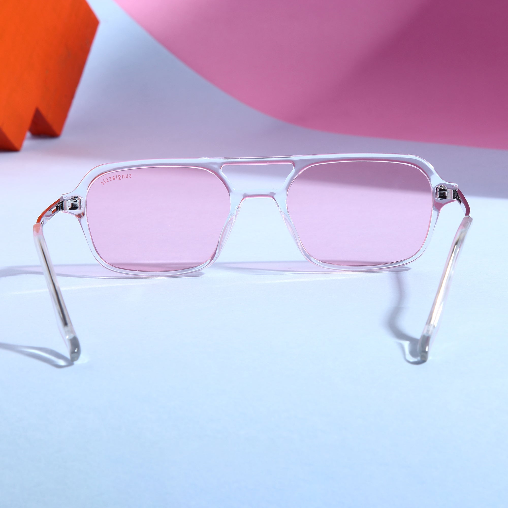 COLTON. Clear Pink Rectangle Sunglasses