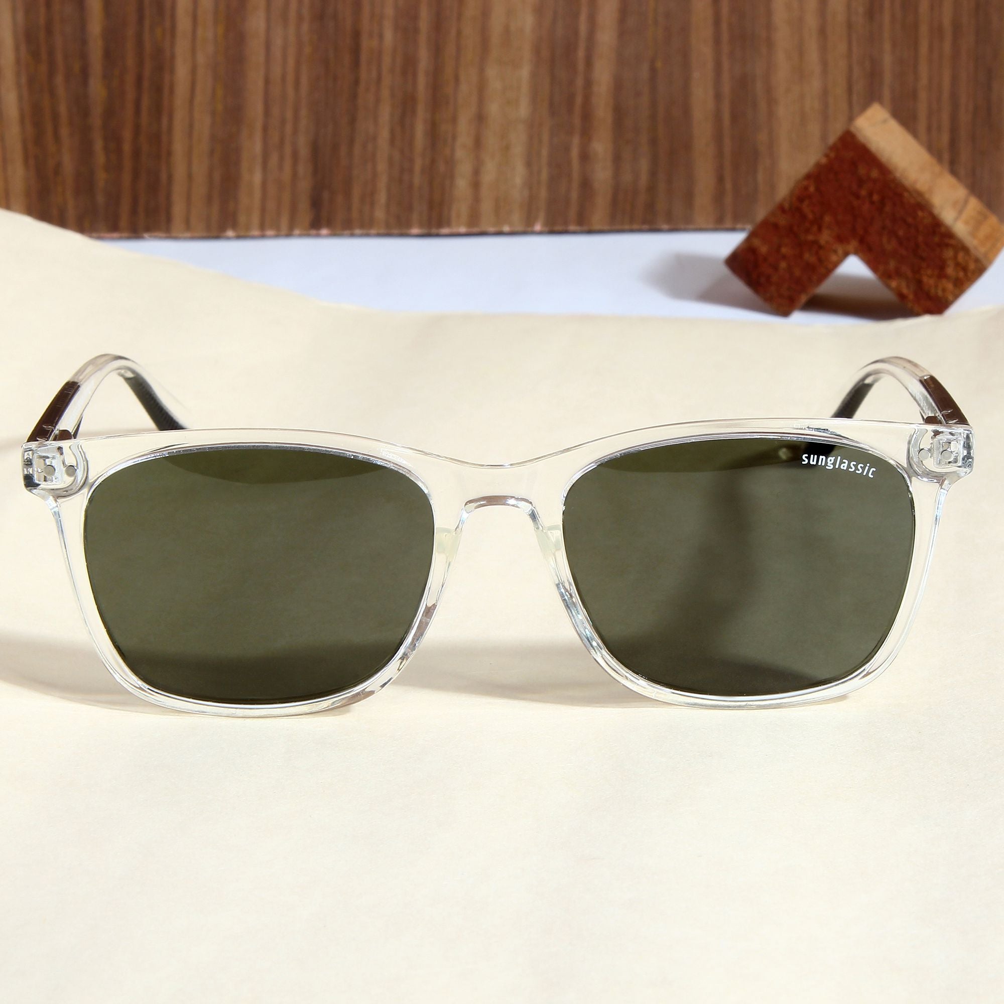 Marlton. Clear Green Polarized TR90 Square Sunglasses
