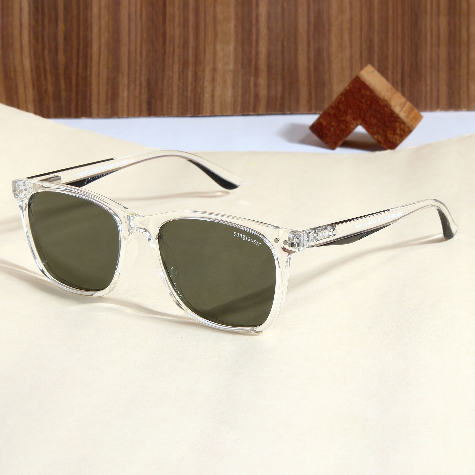 Marlton. Clear Green Polarized TR90 Square Sunglasses