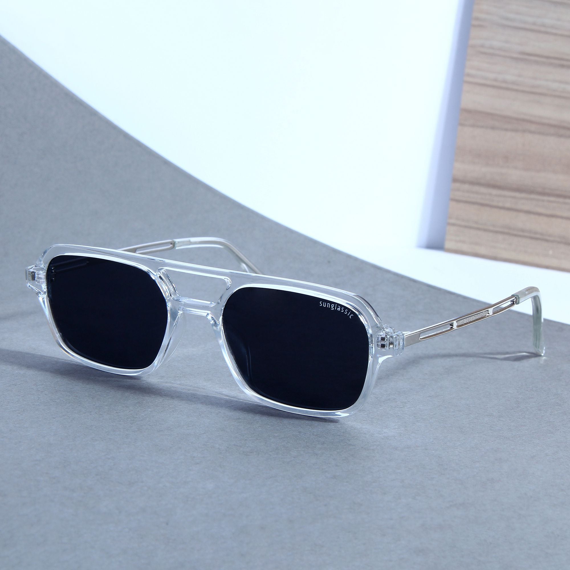 COLTON. Clear Black Rectangle Sunglasses
