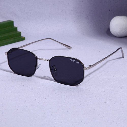 Drip. Silver Black Rectangle Sunglasses