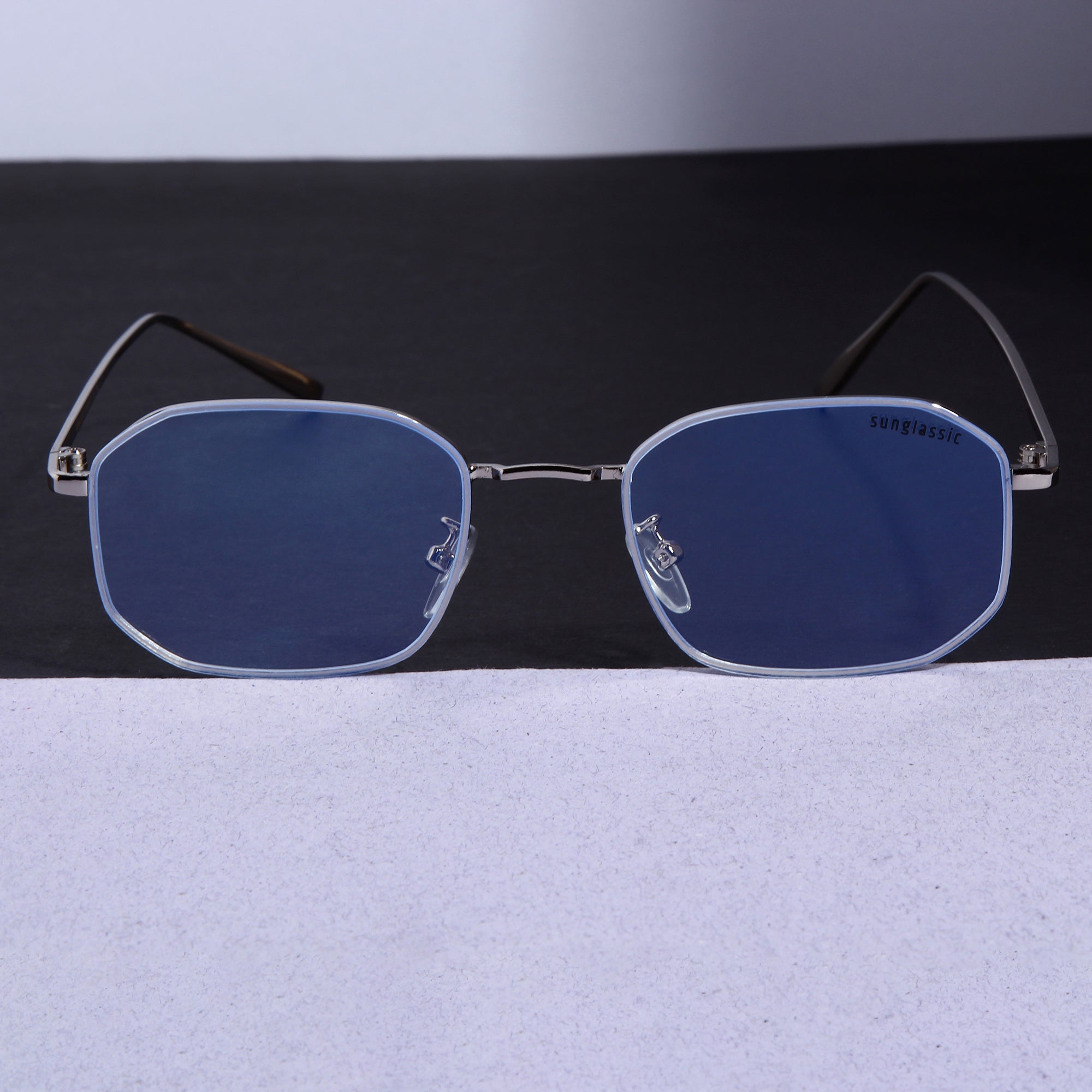 Drip. Silver Clear Rectangle Sunglasses