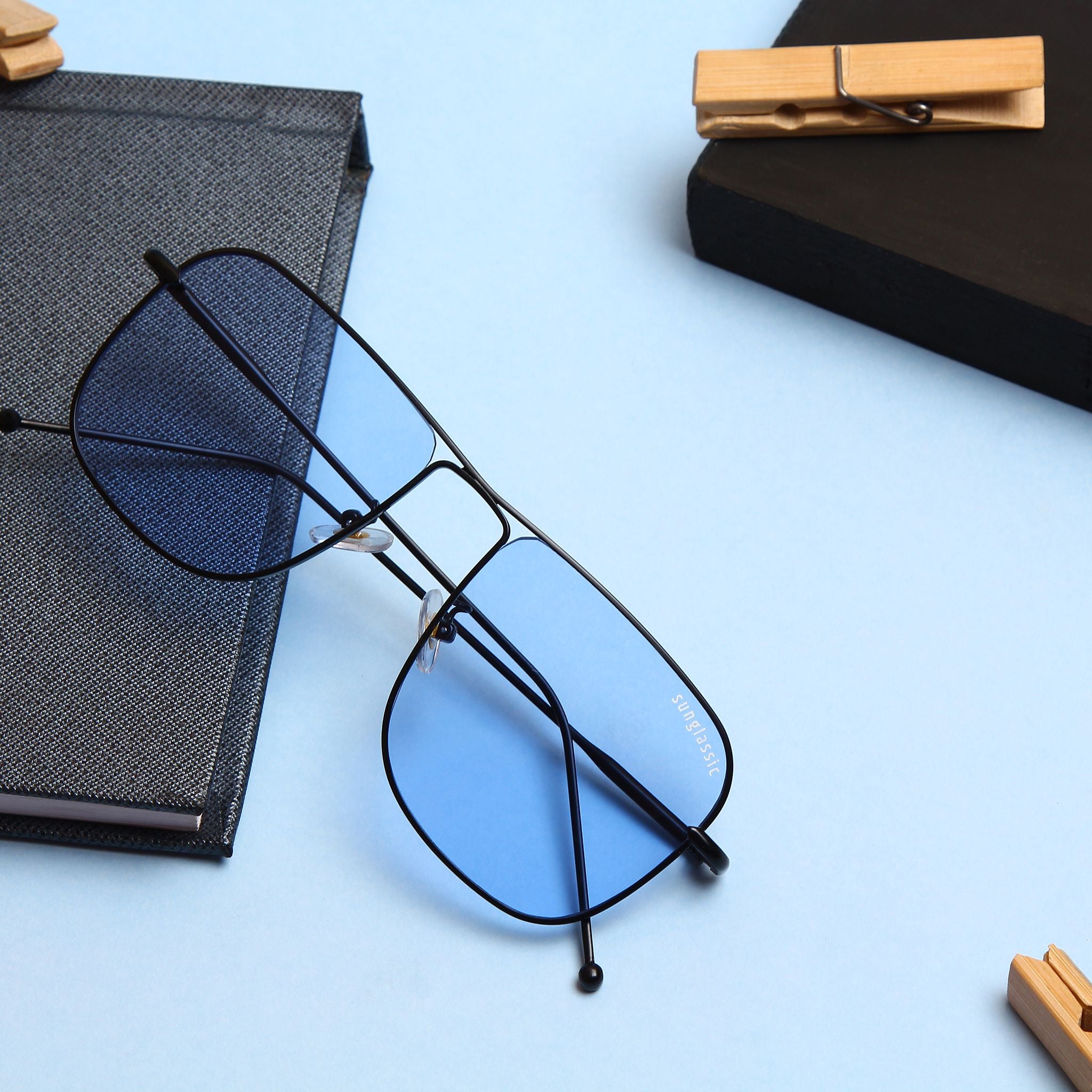 The Godfather Black Blue Square Sunglasses