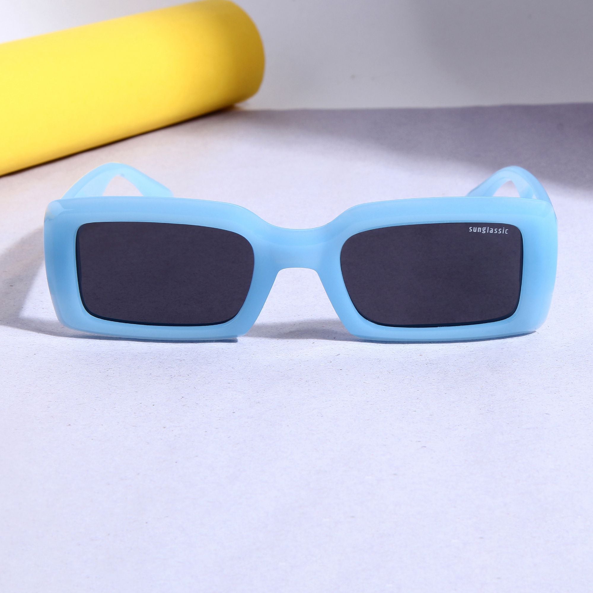 Victoria. Aqua Blue Black Polarized Rectangle Sunglasses