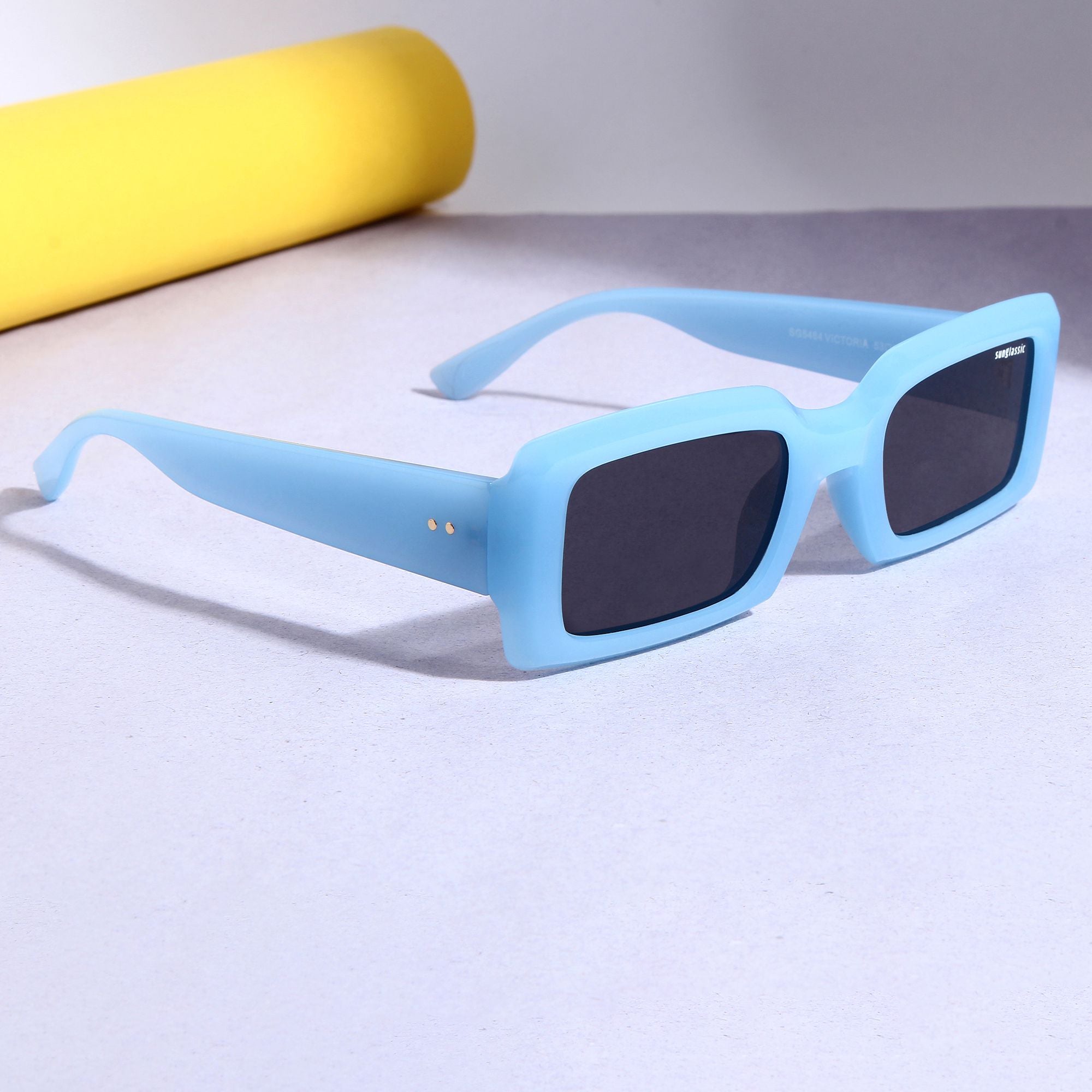 Victoria. Aqua Blue Black Polarized Rectangle Sunglasses