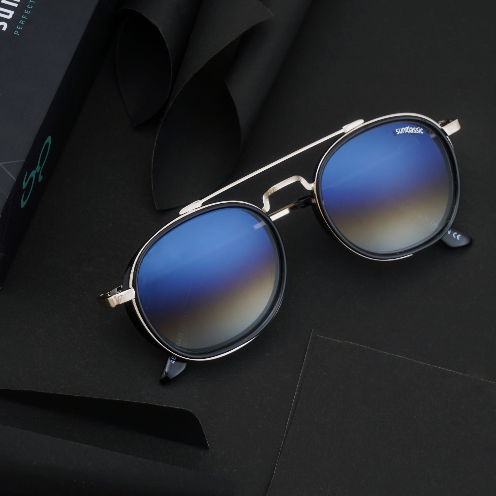 Golden Blue Gradient SG4612 Metal Frame Round Sunglasses